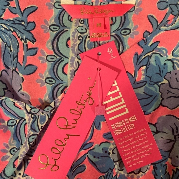 NEW LILLY PULITZER pamala lileeze top in soleil pink palm paradise - Picture 9 of 10